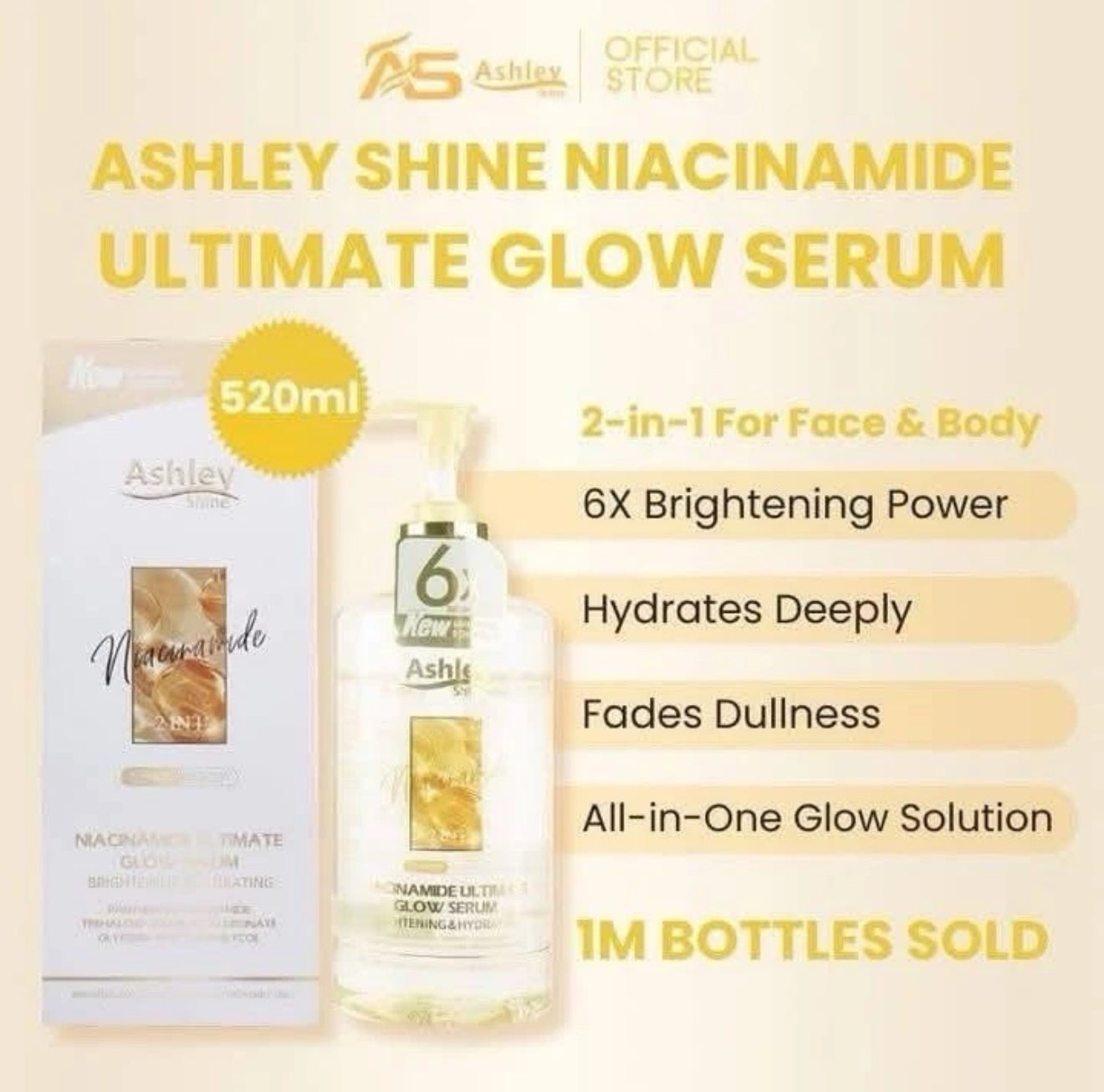 Ashley Shine Niacinamide Pure Serum 2 in 1 Face & Body Whitening and Hydrating Skin