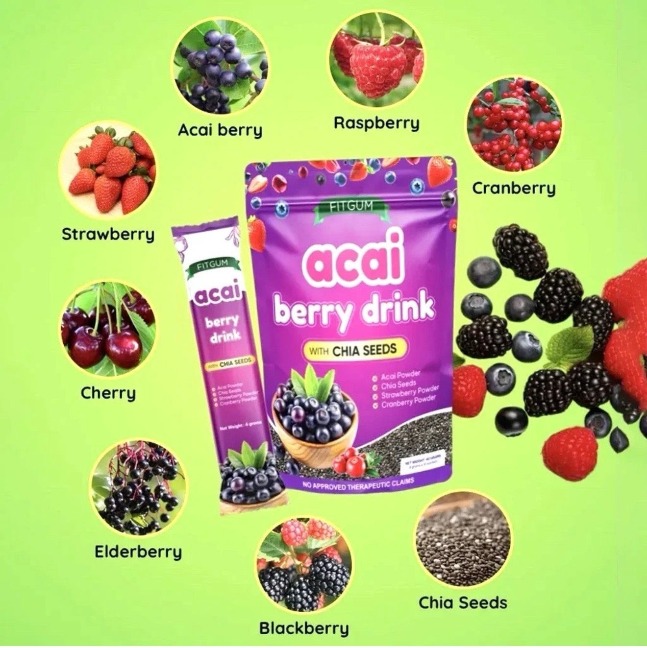 Fitgum Acai Berry Powdered Drink With Chia Seeds 4g X 10 Sachets