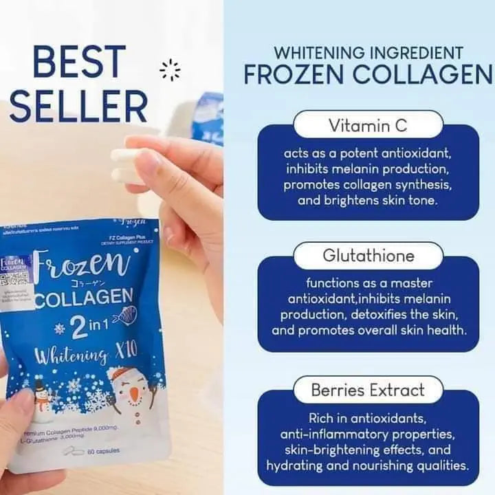 2X Frozen Collagen 2in1 Whitening X10 L-glutathione 3.000mg. Authentic. 60 Caps