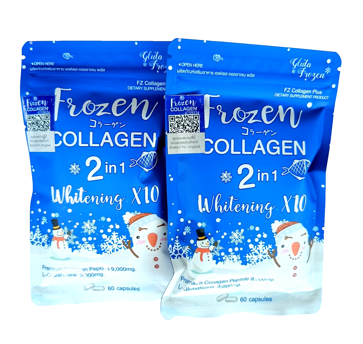 2X Frozen Collagen 2in1 Whitening X10 L-glutathione 3.000mg. Authentic. 60 Caps