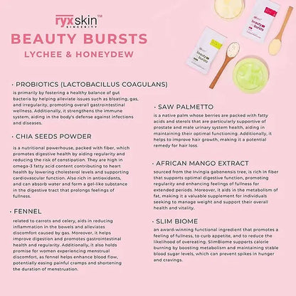 Ryxskin Beauty Bursts Gut Glow (Honeydew & Lychee) 10sachets