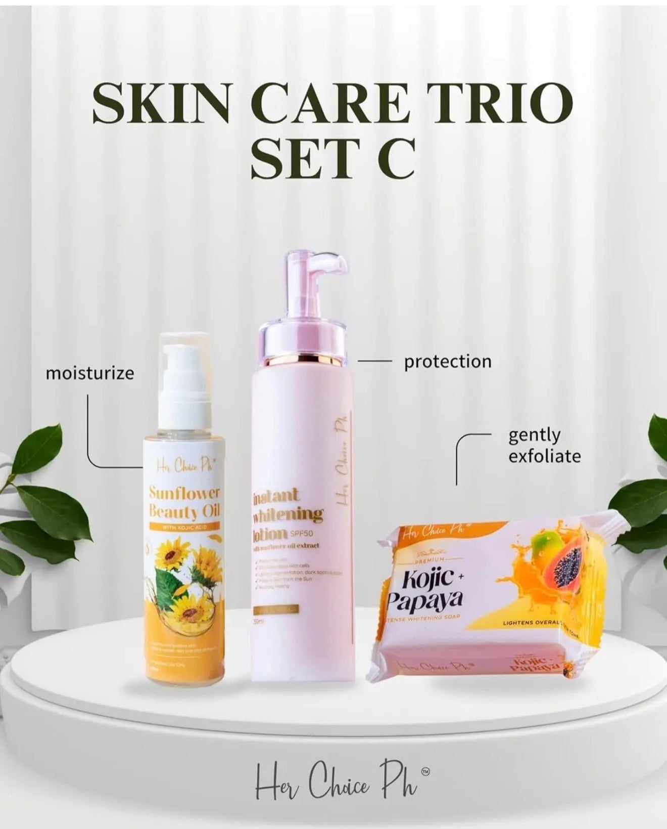 Her Choice Ph Premium Skincare Set, Kojic Papaya Soap, Sunflower Beauty Oil