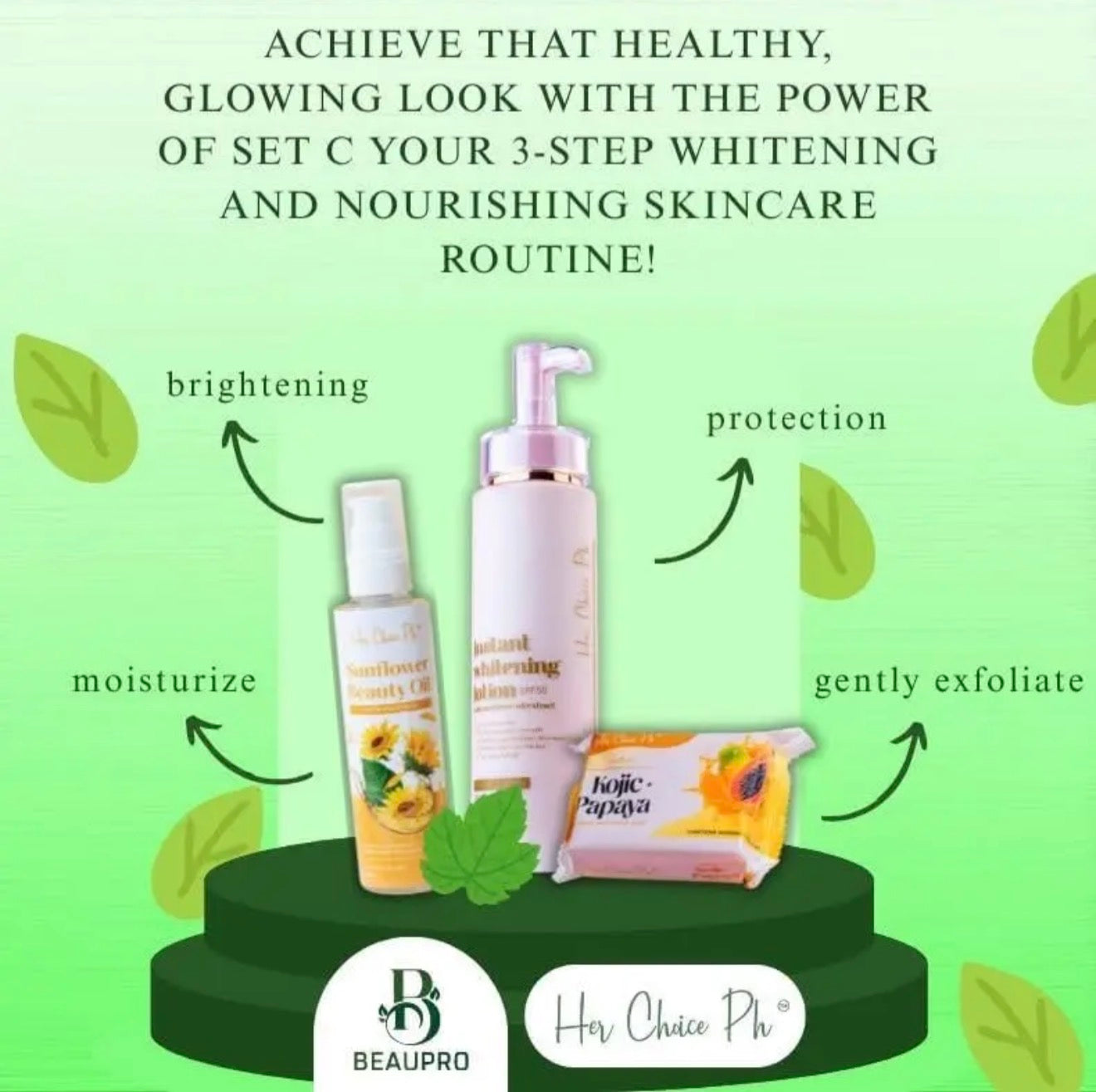 Her Choice Ph Premium Skincare Set, Kojic Papaya Soap, Sunflower Beauty Oil