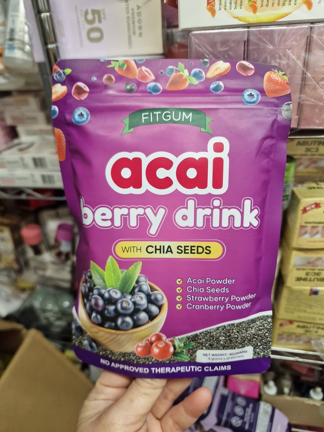 Fitgum Acai Berry Powdered Drink With Chia Seeds 4g X 10 Sachets