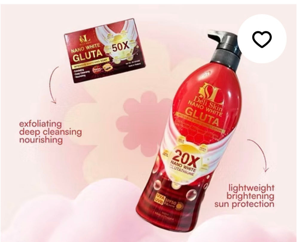 Deli Skin Nano White Gluta whitening Lotion With soap Combo